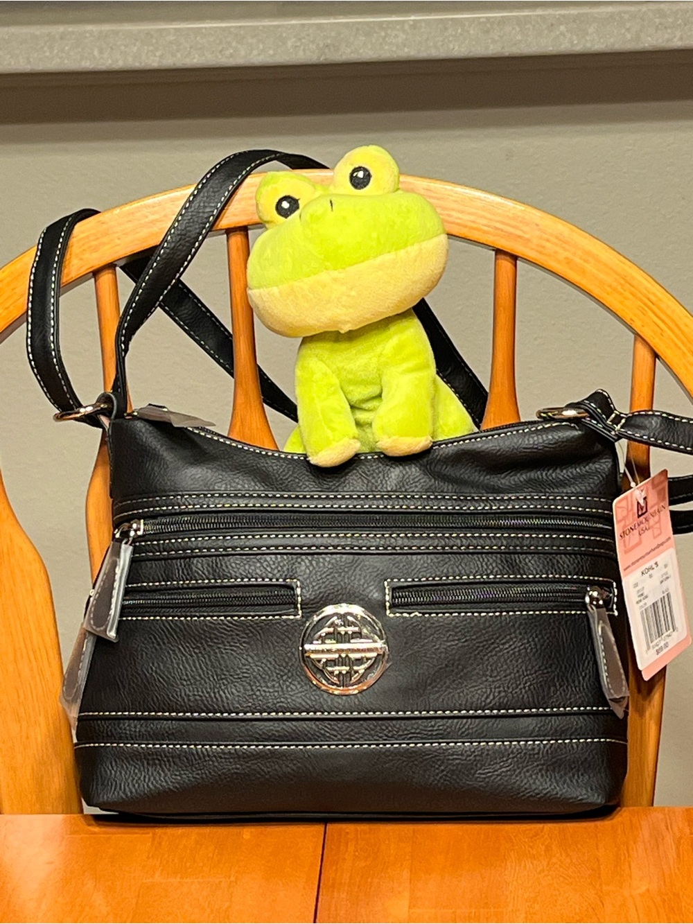 Stone Mountain Irene Hobo Black Crossbody Bag with Silver Accent